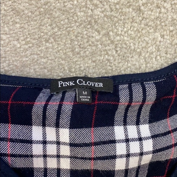 Navy blue v neck sweater w/flannel back - Picture 7 of 7